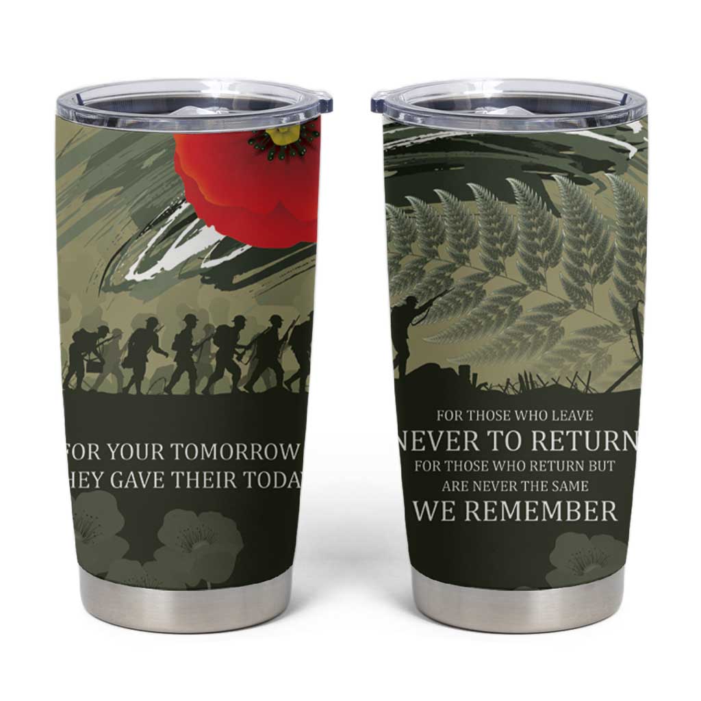 ANZAC Day We Remember Tumbler Cup Maori Silver Fern Camouflage Motif