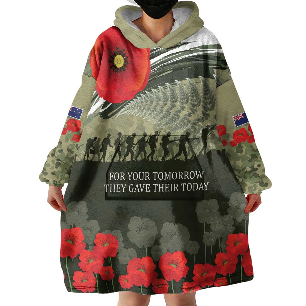 ANZAC Day We Remember Wearable Blanket Hoodie Maori Silver Fern Camouflage Motif LT9 - Polynesian Pride