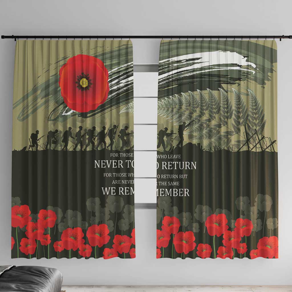 ANZAC Day We Remember Window Curtain Maori Silver Fern Camouflage Motif LT9 With Hooks Green - Polynesian Pride