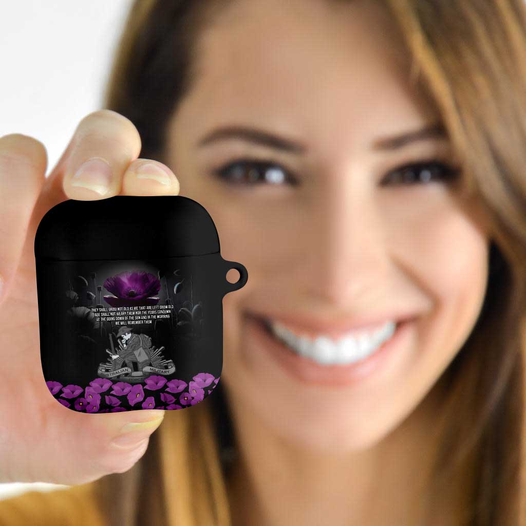 ANZAC Day Remembrance AirPods Case Purple Poppy We Will Remember Them