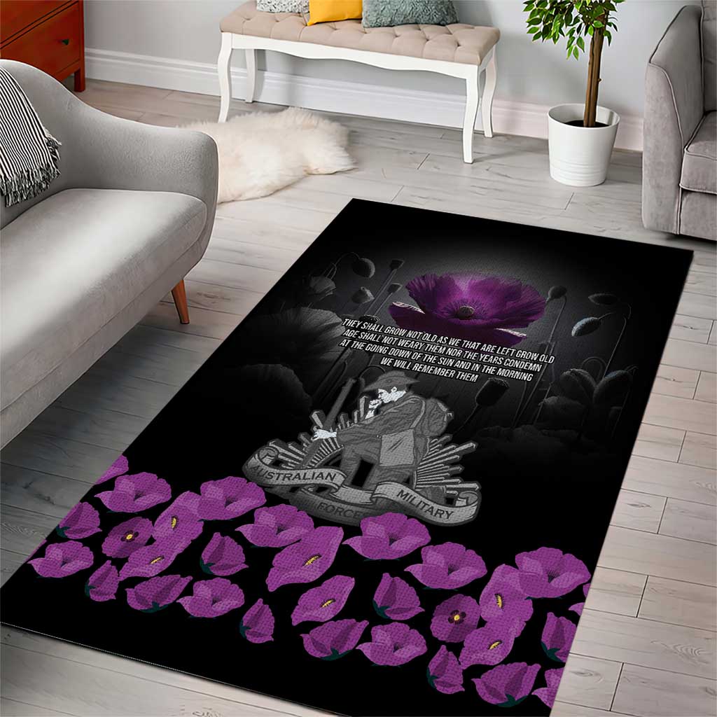 ANZAC Day Remembrance Area Rug Purple Poppy We Will Remember Them