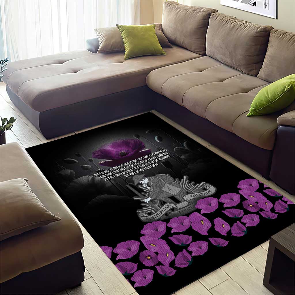 ANZAC Day Remembrance Area Rug Purple Poppy We Will Remember Them