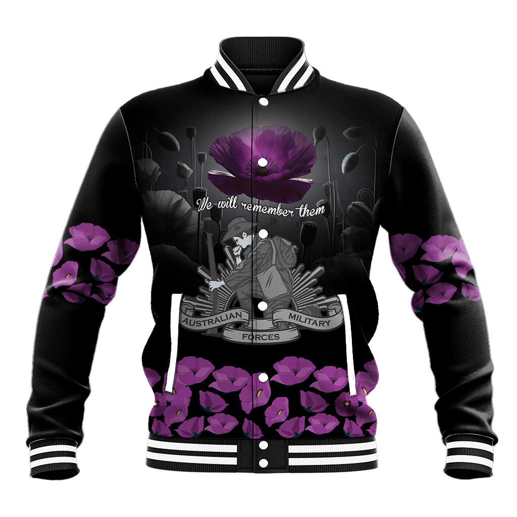 ANZAC Day Remembrance Baseball Jacket Purple Poppy We Will Remember Them LT9 Unisex Purple - Polynesian Pride