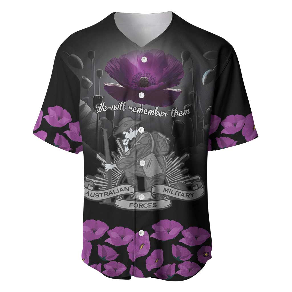 ANZAC Day Remembrance Baseball Jersey Purple Poppy We Will Remember Them LT9 Purple - Polynesian Pride