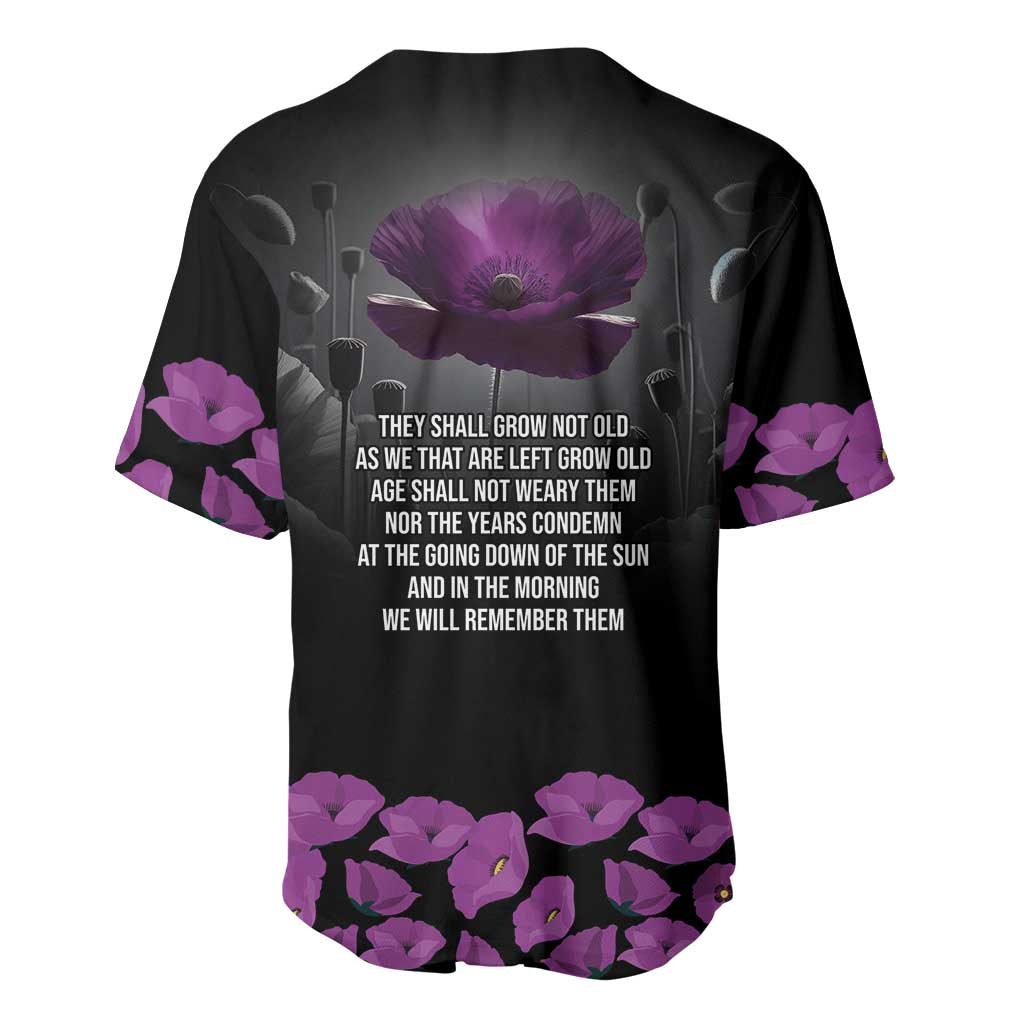 ANZAC Day Remembrance Baseball Jersey Purple Poppy We Will Remember Them LT9 - Polynesian Pride
