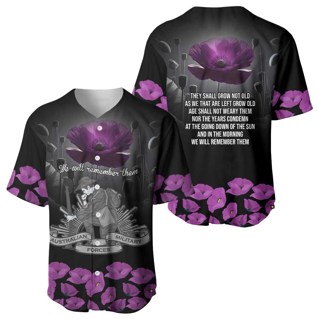 ANZAC Day Remembrance Baseball Jersey Purple Poppy We Will Remember Them LT9 - Polynesian Pride