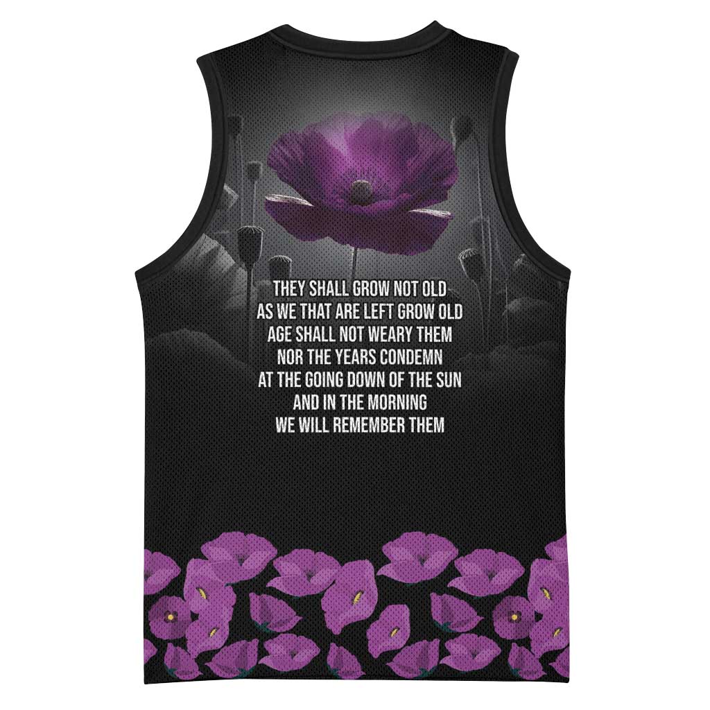 ANZAC Day Remembrance Basketball Jersey Purple Poppy We Will Remember Them LT9 - Polynesian Pride