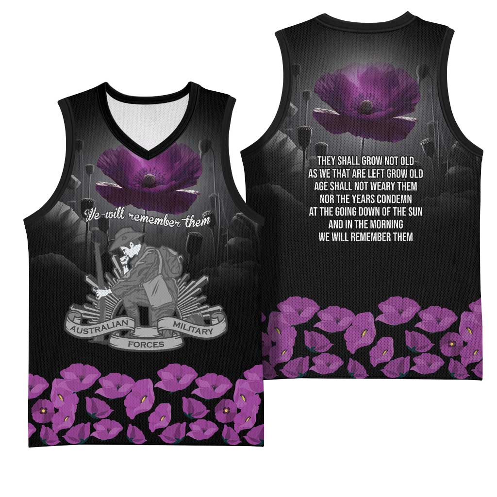 ANZAC Day Remembrance Basketball Jersey Purple Poppy We Will Remember Them LT9 - Polynesian Pride