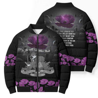 ANZAC Day Remembrance Bomber Puffer Jacket Purple Poppy We Will Remember Them