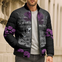 ANZAC Day Remembrance Bomber Puffer Jacket Purple Poppy We Will Remember Them