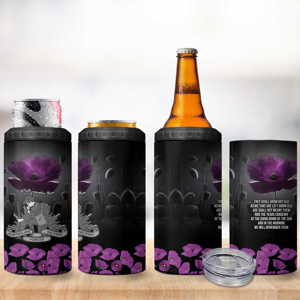ANZAC Day Remembrance 4 in 1 Can Cooler Tumbler Purple Poppy We Will Remember Them LT9 - Polynesian Pride