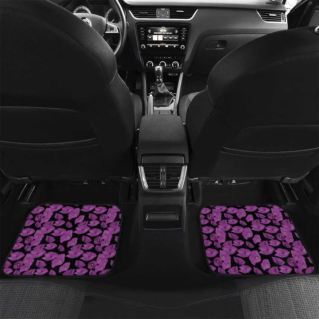 ANZAC Day Remembrance Car Mats Purple Poppy We Will Remember Them LT9 Set 2pcs - Back Purple - Polynesian Pride