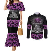 ANZAC Day Remembrance Couples Matching Mermaid Dress and Long Sleeve Button Shirt Purple Poppy We Will Remember Them LT9 Purple - Polynesian Pride