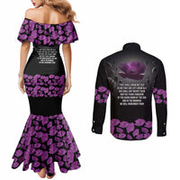 ANZAC Day Remembrance Couples Matching Mermaid Dress and Long Sleeve Button Shirt Purple Poppy We Will Remember Them LT9 - Polynesian Pride