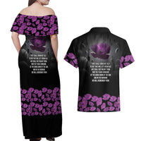 ANZAC Day Remembrance Couples Matching Off Shoulder Maxi Dress and Hawaiian Shirt Purple Poppy We Will Remember Them LT9 - Polynesian Pride