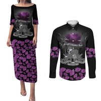 ANZAC Day Remembrance Couples Matching Puletasi and Long Sleeve Button Shirt Purple Poppy We Will Remember Them LT9 Purple - Polynesian Pride