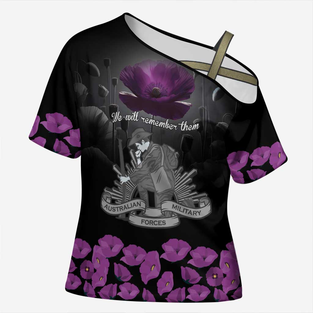 ANZAC Day Remembrance Cross Shoulder Shirt Purple Poppy We Will Remember Them LT9 Female Purple - Polynesian Pride