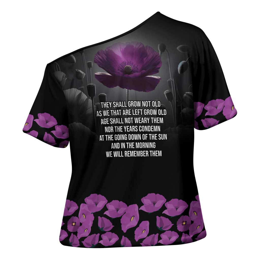 ANZAC Day Remembrance Cross Shoulder Shirt Purple Poppy We Will Remember Them LT9 - Polynesian Pride