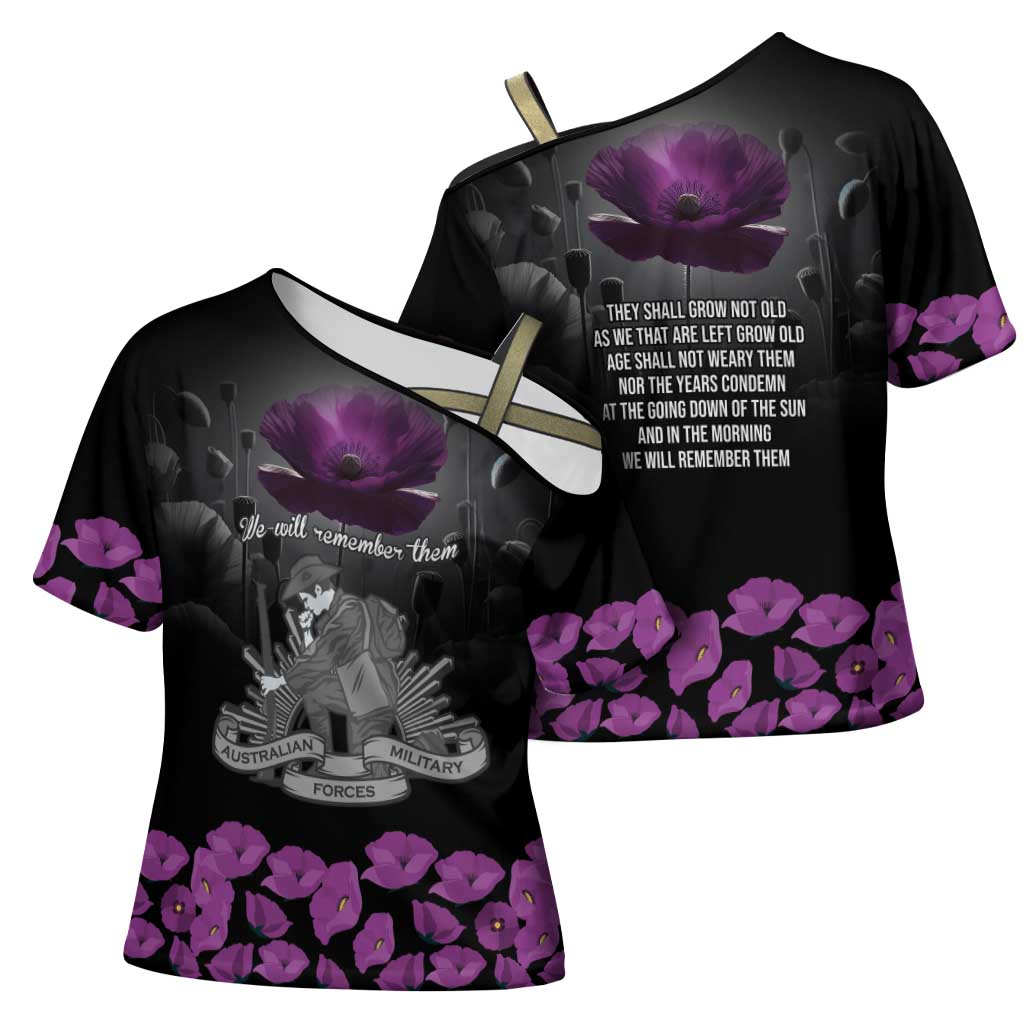 ANZAC Day Remembrance Cross Shoulder Shirt Purple Poppy We Will Remember Them LT9 - Polynesian Pride