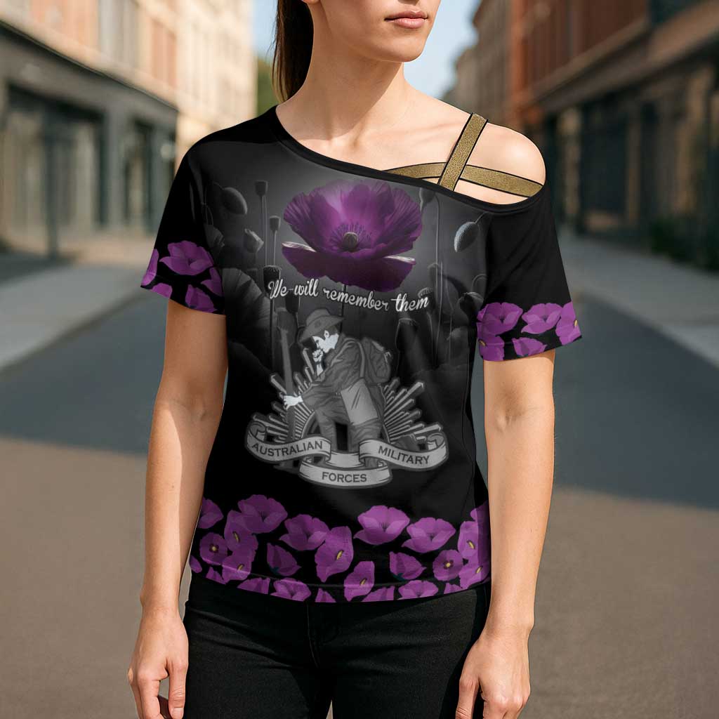 ANZAC Day Remembrance Cross Shoulder Shirt Purple Poppy We Will Remember Them LT9 - Polynesian Pride