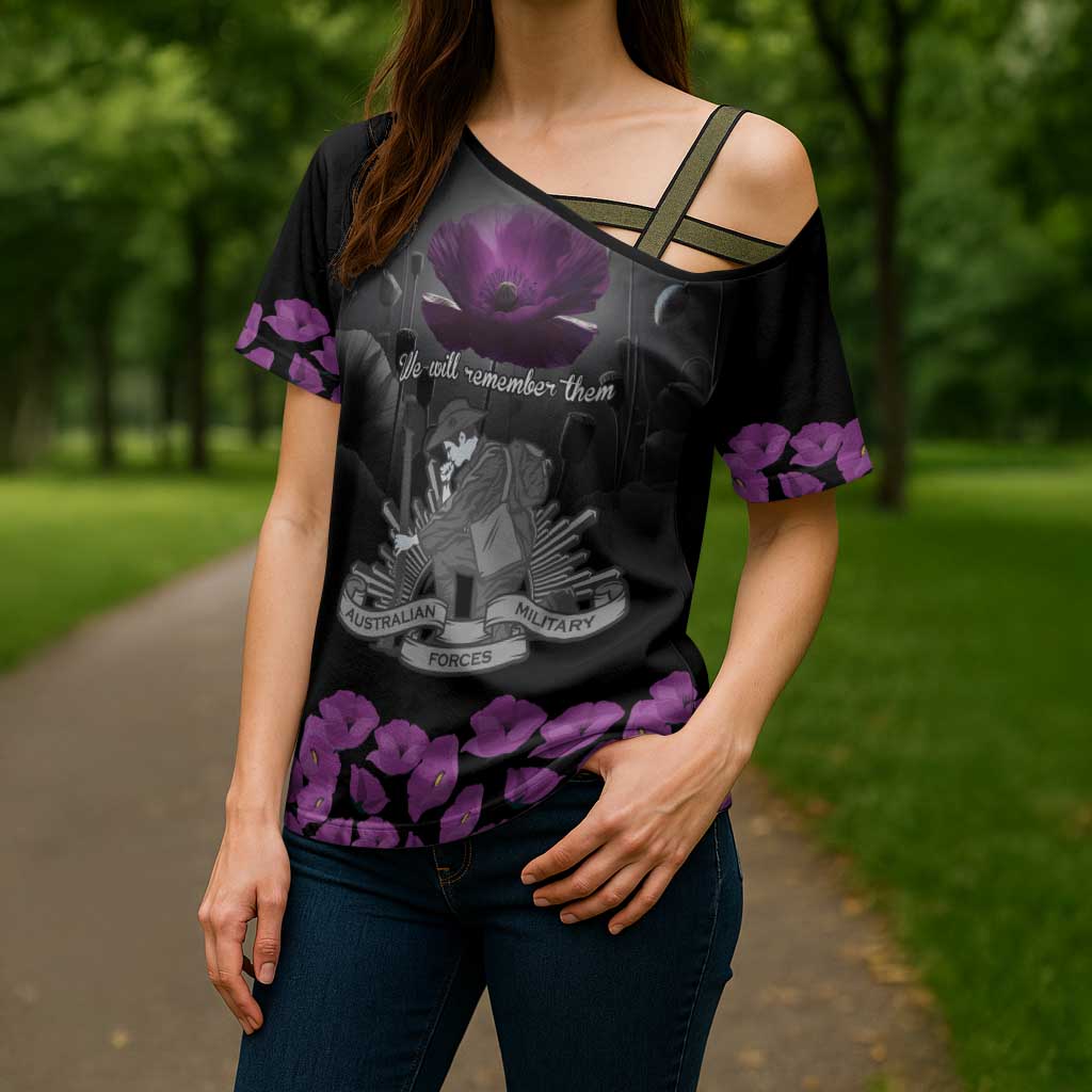 ANZAC Day Remembrance Cross Shoulder Shirt Purple Poppy We Will Remember Them LT9 - Polynesian Pride