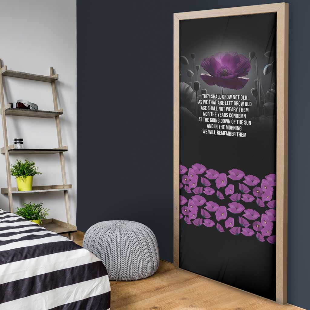 ANZAC Day Remembrance Door Cover Purple Poppy We Will Remember Them LT9 - Polynesian Pride