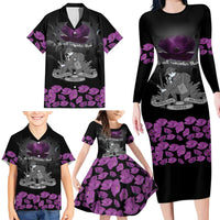 ANZAC Day Remembrance Family Matching Long Sleeve Bodycon Dress and Hawaiian Shirt Purple Poppy We Will Remember Them