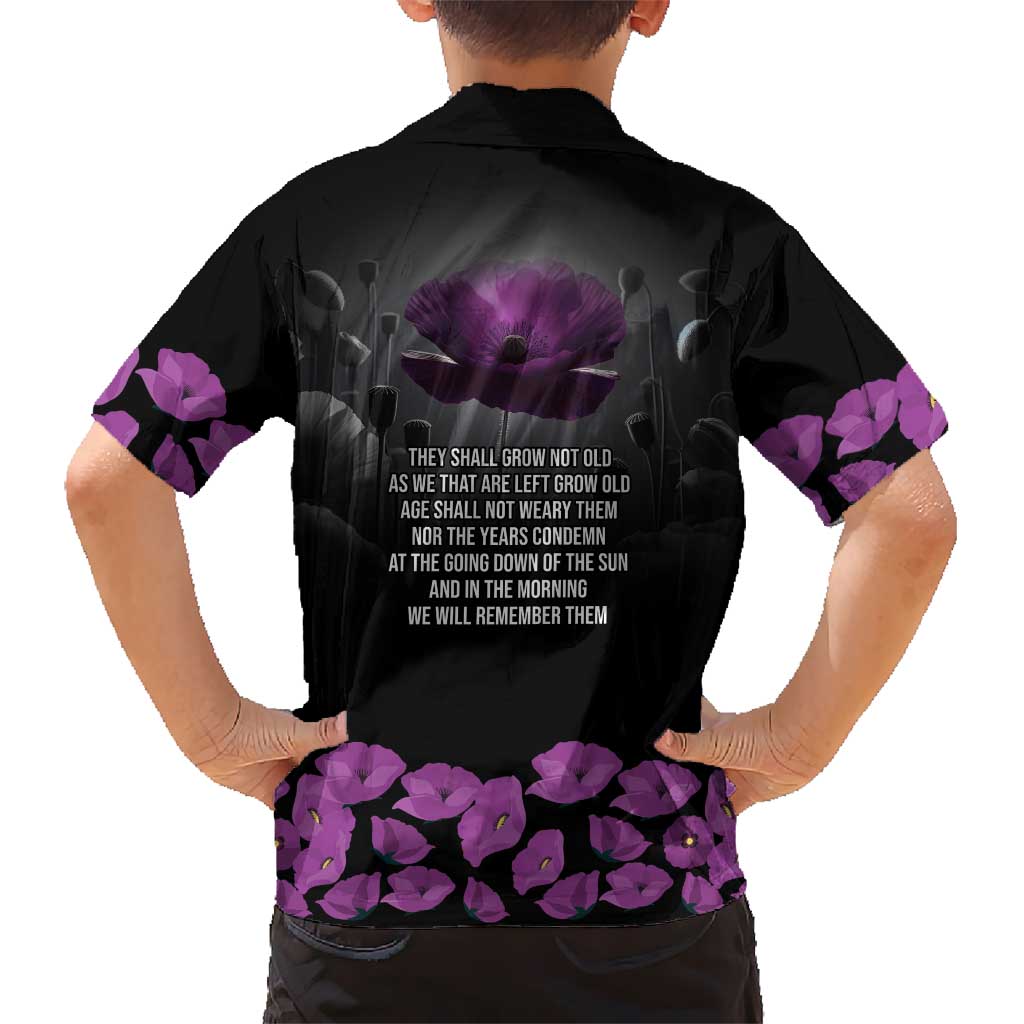 ANZAC Day Remembrance Family Matching Off Shoulder Maxi Dress and Hawaiian Shirt Purple Poppy We Will Remember Them