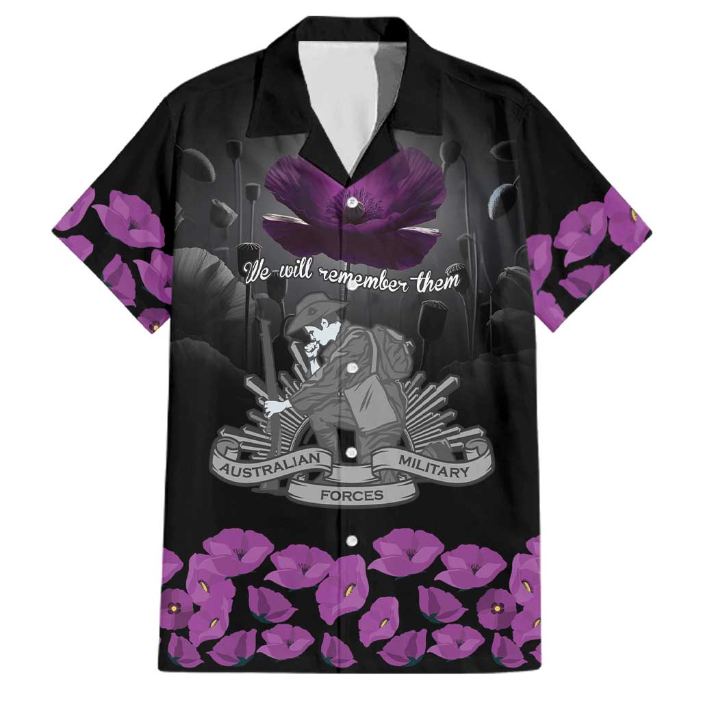 ANZAC Day Remembrance Family Matching Off Shoulder Maxi Dress and Hawaiian Shirt Purple Poppy We Will Remember Them