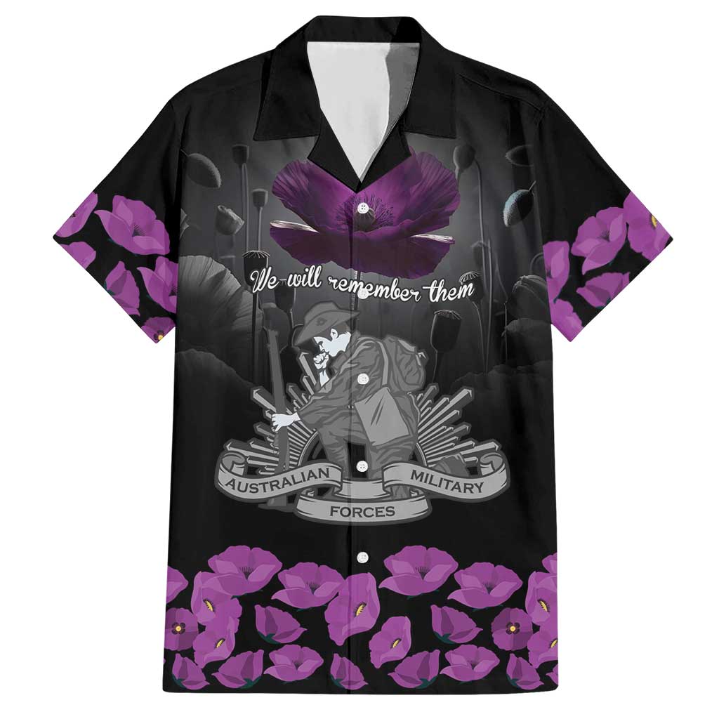 ANZAC Day Remembrance Hawaiian Shirt Purple Poppy We Will Remember Them