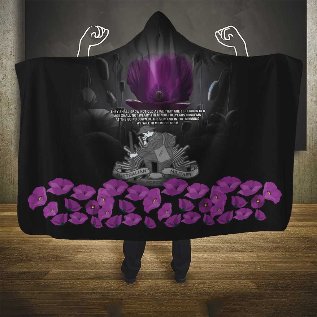 ANZAC Day Remembrance Hooded Blanket Purple Poppy We Will Remember Them LT9 - Polynesian Pride