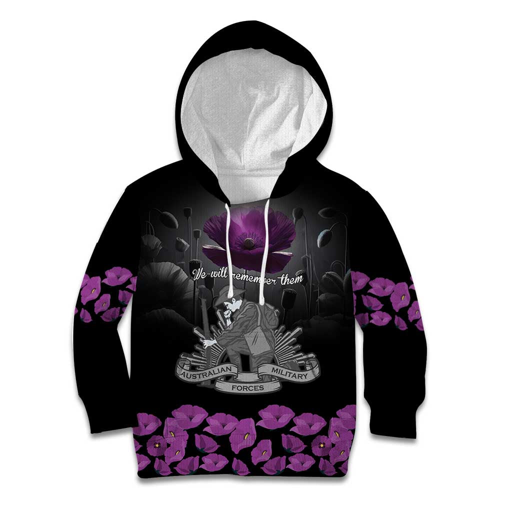 ANZAC Day Remembrance Kid Hoodie Purple Poppy We Will Remember Them LT9 Hoodie Purple - Polynesian Pride