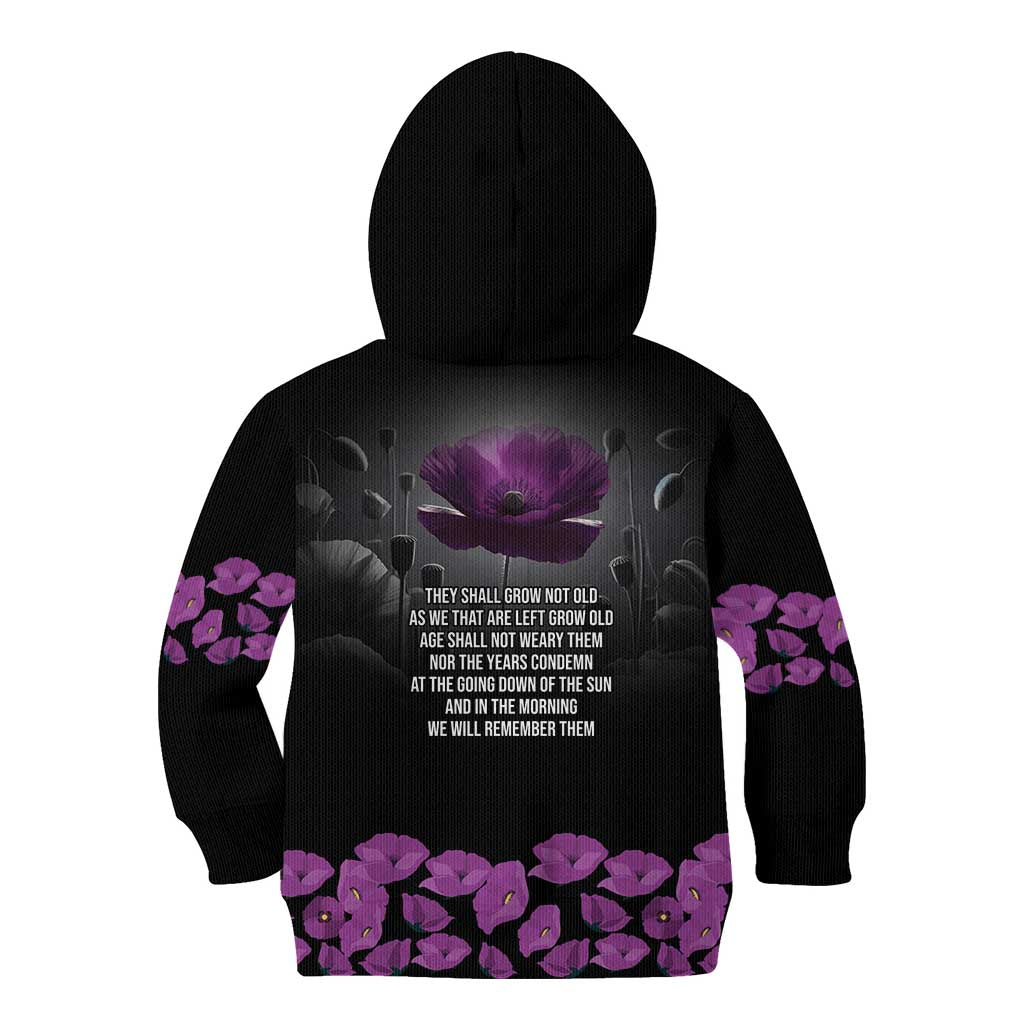 ANZAC Day Remembrance Kid Hoodie Purple Poppy We Will Remember Them LT9 - Polynesian Pride