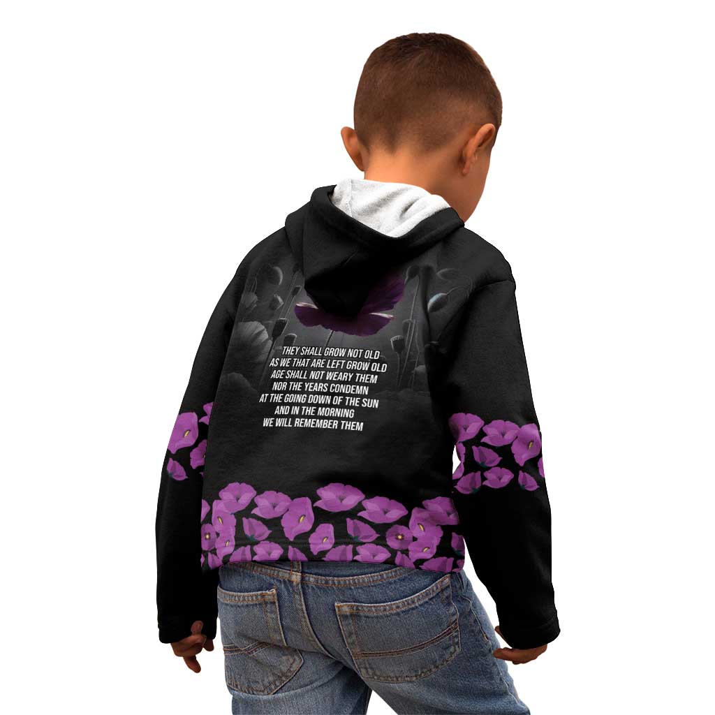 ANZAC Day Remembrance Kid Hoodie Purple Poppy We Will Remember Them LT9 - Polynesian Pride