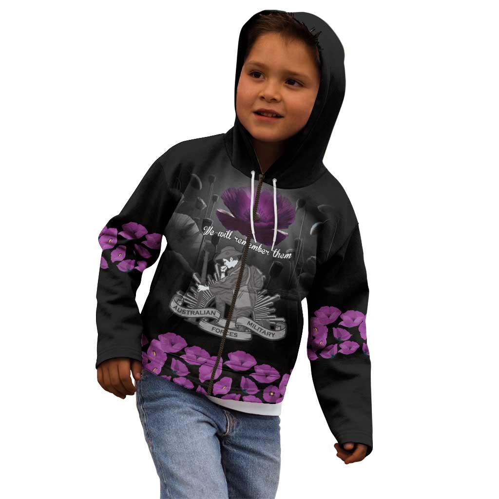 ANZAC Day Remembrance Kid Hoodie Purple Poppy We Will Remember Them LT9 - Polynesian Pride