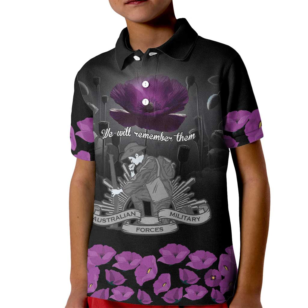 ANZAC Day Remembrance Kid Polo Shirt Purple Poppy We Will Remember Them LT9 Kid Purple - Polynesian Pride
