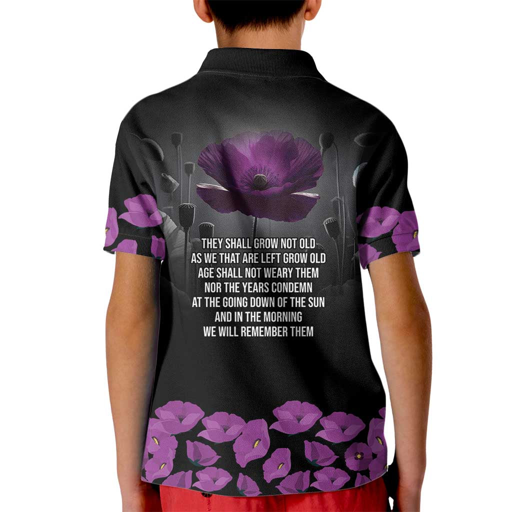 ANZAC Day Remembrance Kid Polo Shirt Purple Poppy We Will Remember Them LT9 - Polynesian Pride
