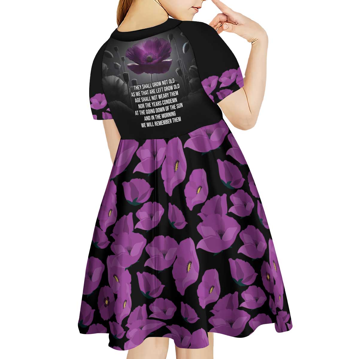 ANZAC Day Remembrance Kid Short Sleeve Dress Purple Poppy We Will Remember Them LT9 - Polynesian Pride