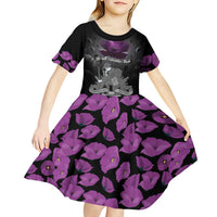 ANZAC Day Remembrance Kid Short Sleeve Dress Purple Poppy We Will Remember Them LT9 - Polynesian Pride