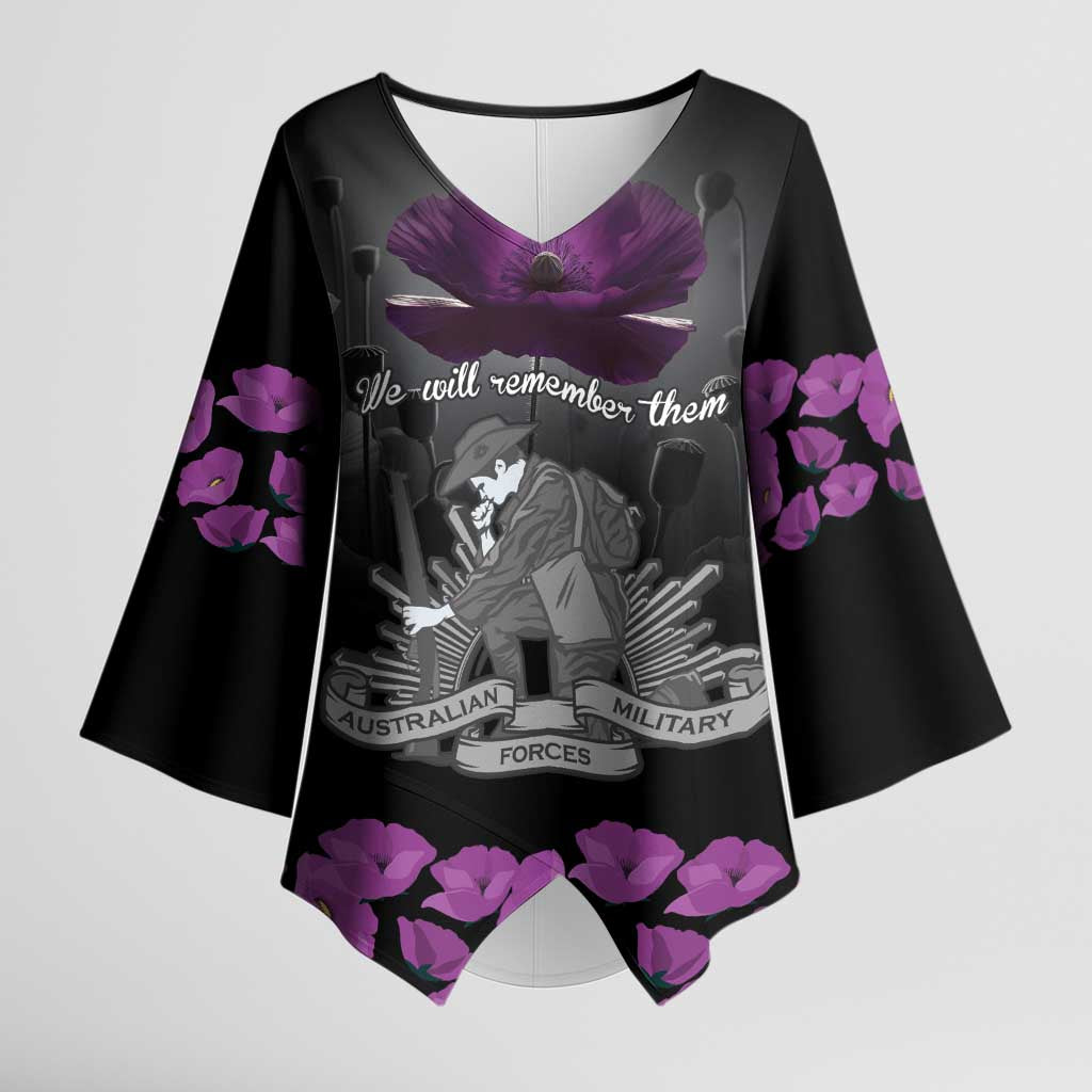 ANZAC Day Remembrance Kimono Sleeve Blouse Purple Poppy We Will Remember Them LT9 Female Purple - Polynesian Pride