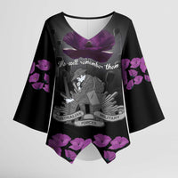 ANZAC Day Remembrance Kimono Sleeve Blouse Purple Poppy We Will Remember Them LT9 Female Purple - Polynesian Pride