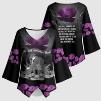 ANZAC Day Remembrance Kimono Sleeve Blouse Purple Poppy We Will Remember Them LT9 - Polynesian Pride