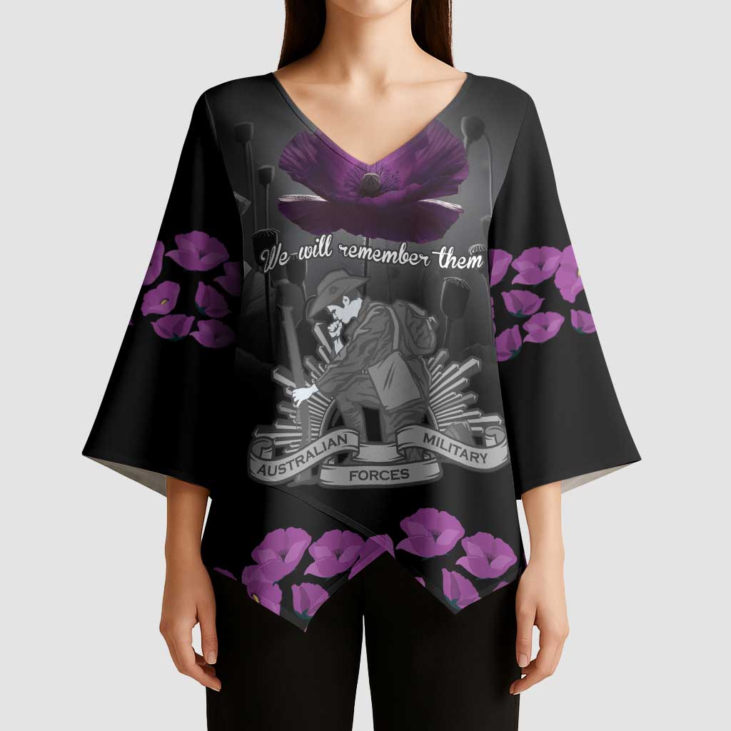 ANZAC Day Remembrance Kimono Sleeve Blouse Purple Poppy We Will Remember Them LT9 - Polynesian Pride