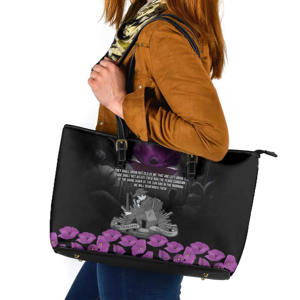 ANZAC Day Remembrance Leather Tote Bag Purple Poppy We Will Remember Them LT9 Purple - Polynesian Pride