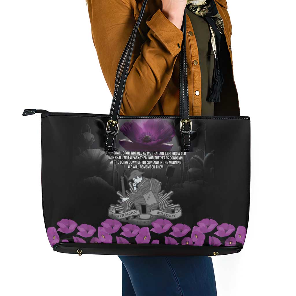 ANZAC Day Remembrance Leather Tote Bag Purple Poppy We Will Remember Them LT9 - Polynesian Pride