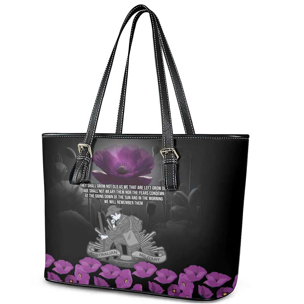 ANZAC Day Remembrance Leather Tote Bag Purple Poppy We Will Remember Them LT9 - Polynesian Pride