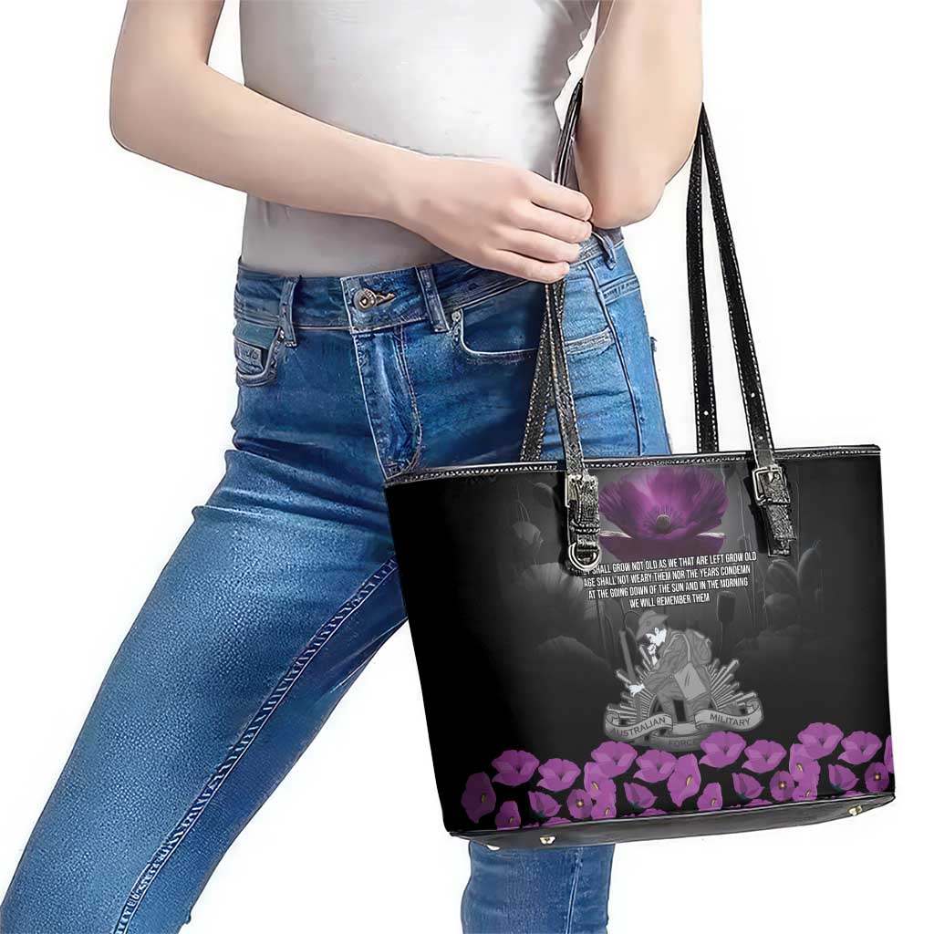 ANZAC Day Remembrance Leather Tote Bag Purple Poppy We Will Remember Them LT9 - Polynesian Pride