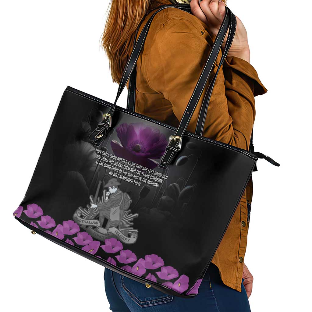 ANZAC Day Remembrance Leather Tote Bag Purple Poppy We Will Remember Them LT9 - Polynesian Pride