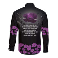 ANZAC Day Remembrance Long Sleeve Button Shirt Purple Poppy We Will Remember Them LT9 - Polynesian Pride