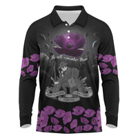 ANZAC Day Remembrance Long Sleeve Polo Shirt Purple Poppy We Will Remember Them